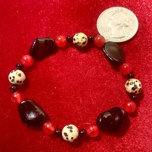 SHOJ Black & Red Gemstone & Glass Bracelet